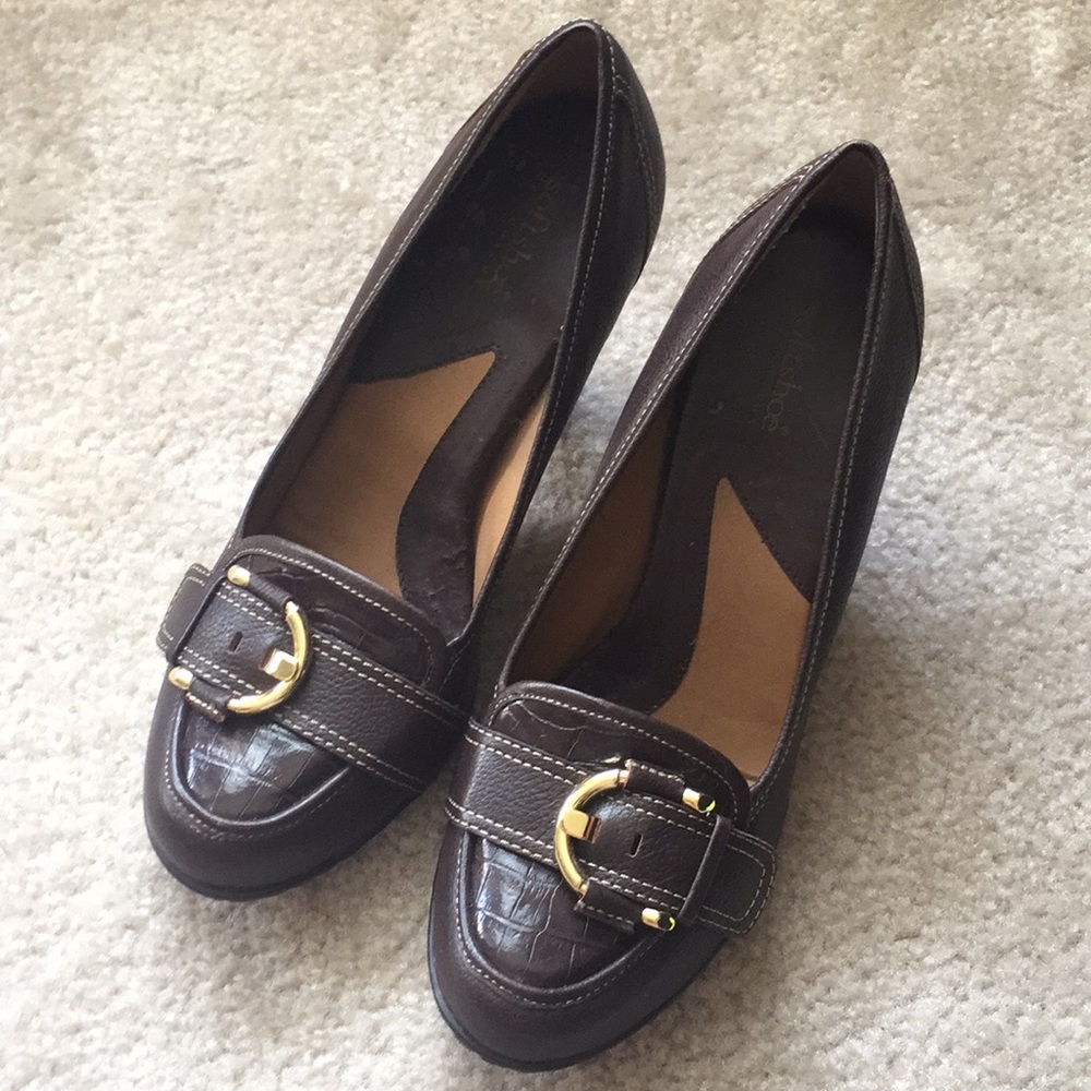 Dress brown buckle high heels